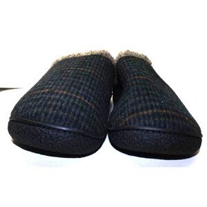 Isotoner US 13-14 men's striped scuff slippers faux fur trim memory foam New